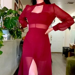 EXPRESS nwt burgundy sheer maxi dress XS S